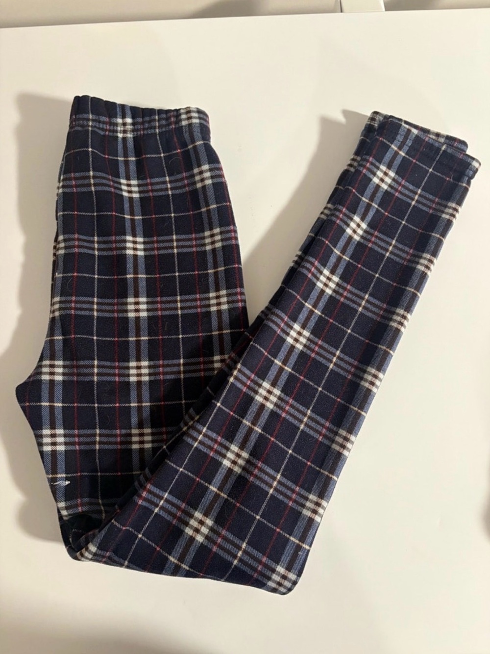Kids Navy Plaid Leggings - Navy, White & Red Pattern